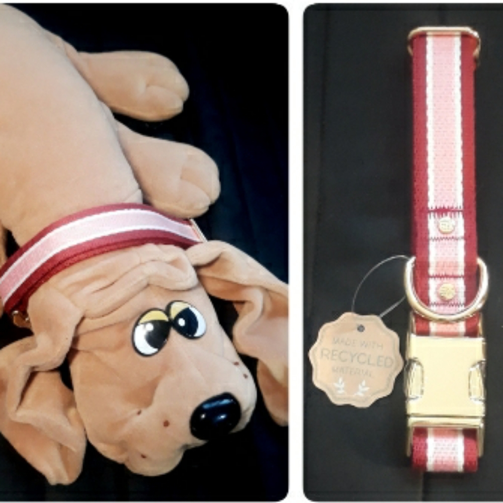 Harry Barker Pink Classic Striped Dog Collar l- Size Medium (Neck Size 11"-15")